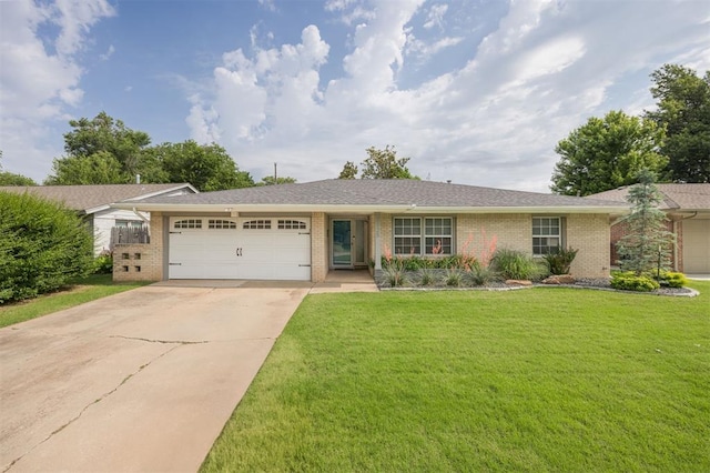 2125 Dublin Rd, Oklahoma City, OK 73120 - ranch-style home featuring brick siding, an attached garage, concrete driveway, and a front yard