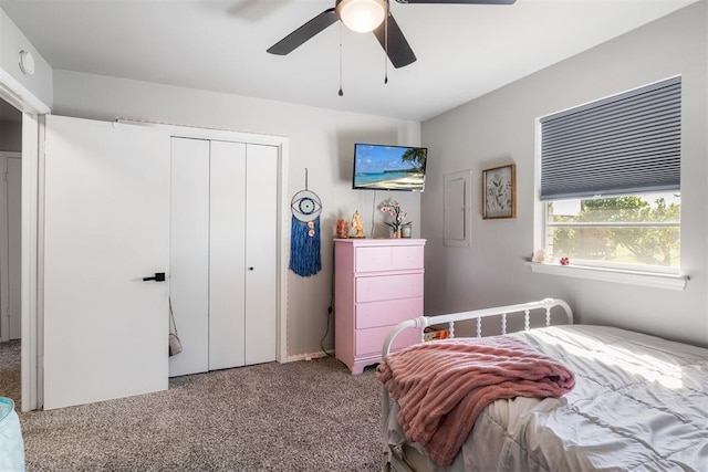 16 Clark Cir, Shawnee, OK 74804 - carpeted bedroom with a closet, ceiling fan, and electric panel