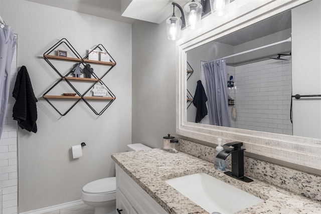 16 Clark Cir, Shawnee, OK 74804 - bathroom featuring vanity, toilet, a shower with curtain, and baseboards