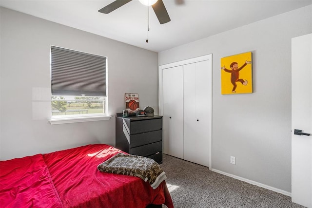 16 Clark Cir, Shawnee, OK 74804 - bedroom with carpet, a closet, ceiling fan, and baseboards