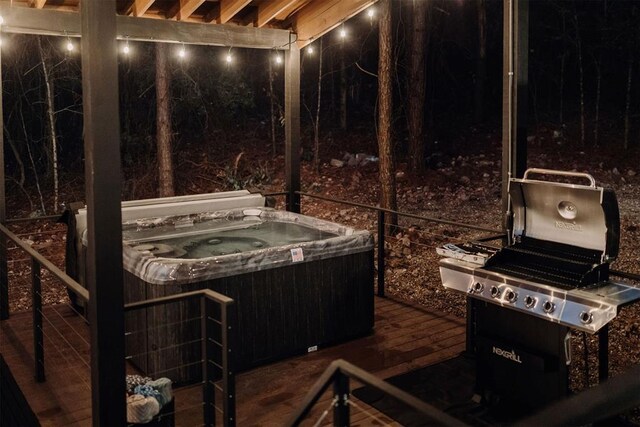 2 Timber Passage Trl, Broken Bow, OK 74728 - view of patio featuring a hot tub and a deck