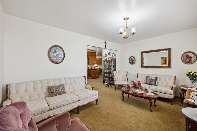 111 W Colorado Ave, Okarche, OK 73762 - living area with carpet floors and a chandelier