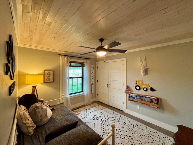 11790 E Etowah Rd, Noble, OK 73068 - sitting room featuring crown molding, a ceiling fan, wooden ceiling, and baseboards