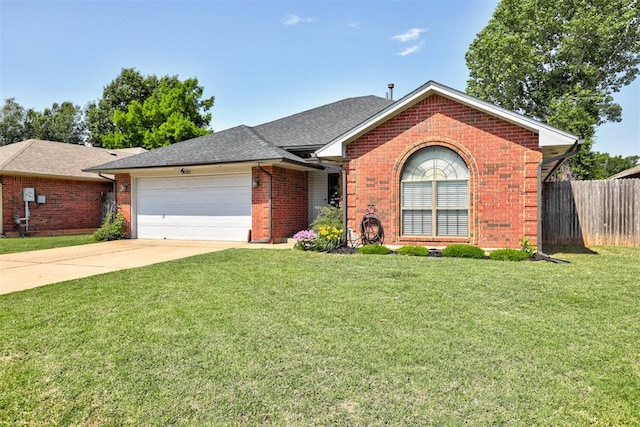 1001 Glacier Ln, Edmond, OK 73003 - ranch-style house with an attached garage, brick siding, roof with shingles, and concrete driveway