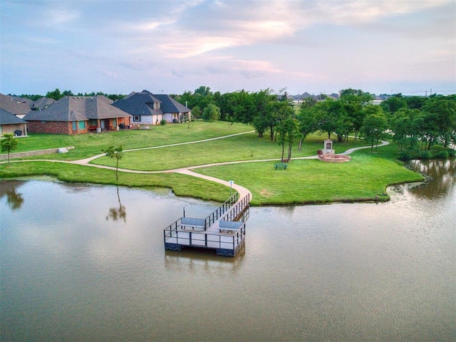 12801 Red Spruce Cir, Oklahoma City, OK 73142 - dock featuring a water view and a lawn