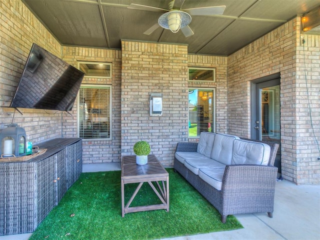 12801 Red Spruce Cir, Oklahoma City, OK 73142 - view of patio / terrace featuring an outdoor hangout area and a ceiling fan