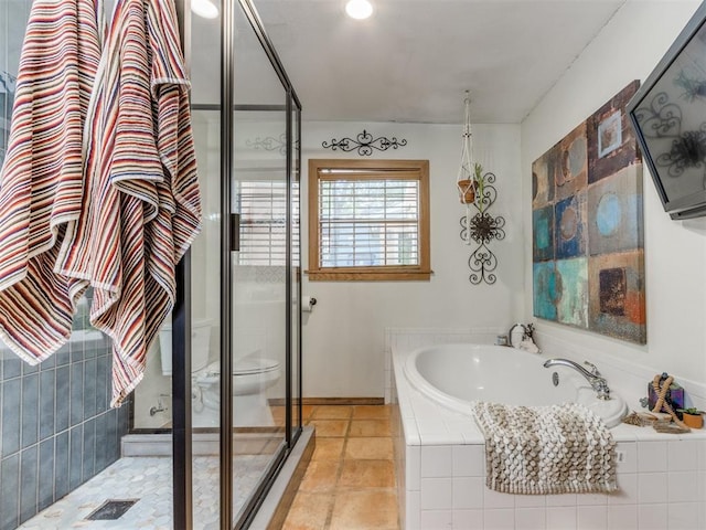 43 W Shore Dr, Arcadia, OK 73007 - bathroom featuring a bath, a stall shower, and toilet