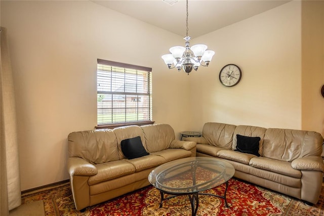 3417 Lyle Rd, Weatherford, OK 73096 - living area featuring a chandelier and vaulted ceiling