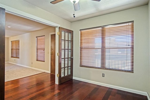 600 NW 4th St Unit 319N, Oklahoma City, OK 73102 - unfurnished room with wood finished floors, ceiling fan, and french doors