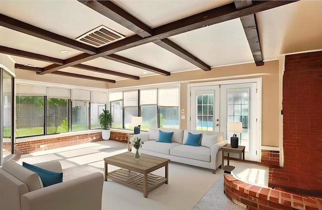 6005 Kingston Rd, Oklahoma City, OK 73122 - sunroom featuring beam ceiling and french doors
