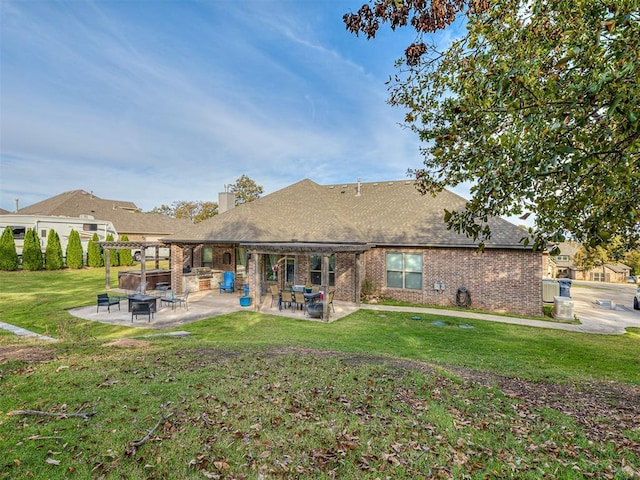 5608 Courtland Ln, Choctaw, OK 73020 - rear view of property with brick siding, a lawn, and a patio