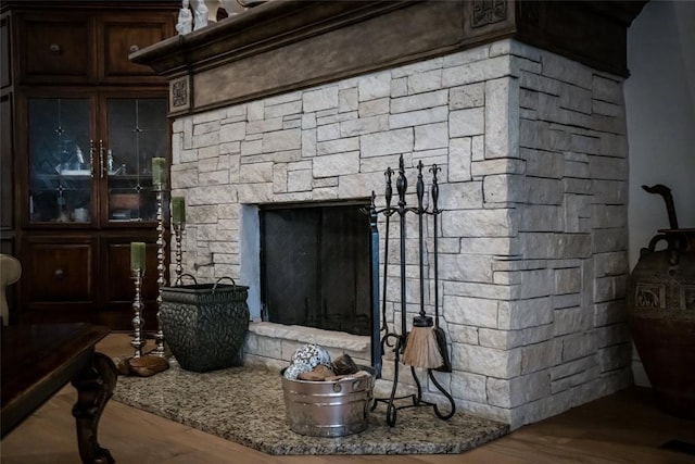 8025 Redbud Canyon Trl, Edmond, OK 73034 - detailed view of wood finished floors and a fireplace