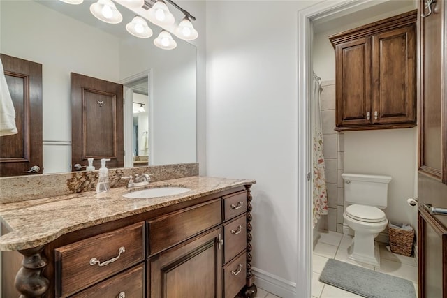 8025 Redbud Canyon Trl, Edmond, OK 73034 - bathroom featuring tile patterned flooring, vanity, toilet, and a shower with curtain