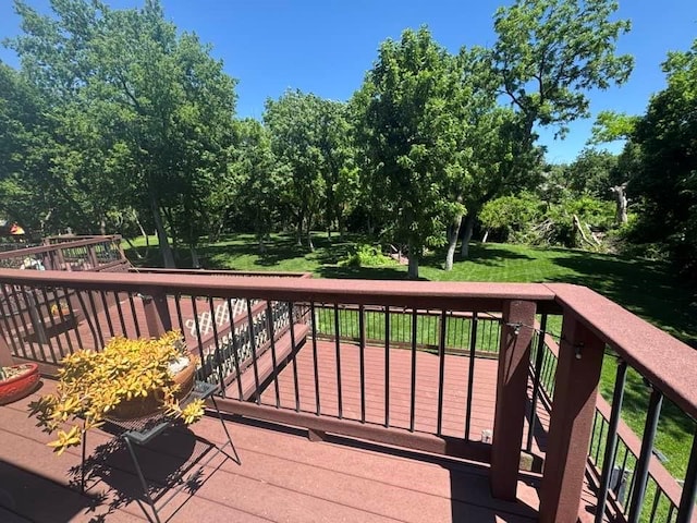 3826 Creek Bank Dr, Edmond, OK 73003 - deck featuring a lawn and view of scattered trees
