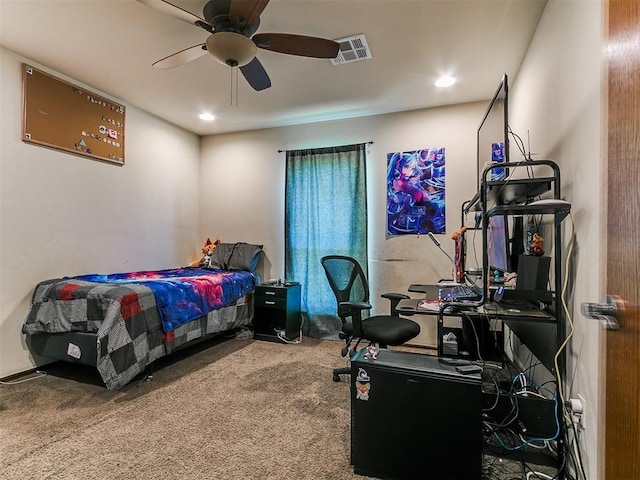 5509 Old Town St, Newalla, OK 74857 - carpeted bedroom with a desk, ceiling fan, and recessed lighting