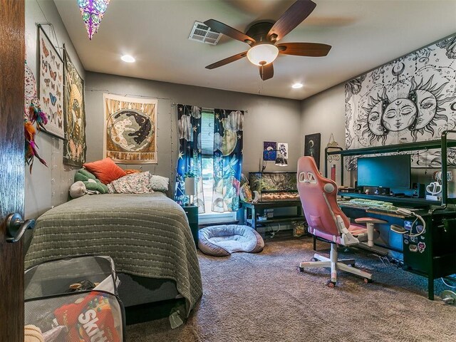 5509 Old Town St, Newalla, OK 74857 - bedroom with carpet flooring, ceiling fan, and recessed lighting
