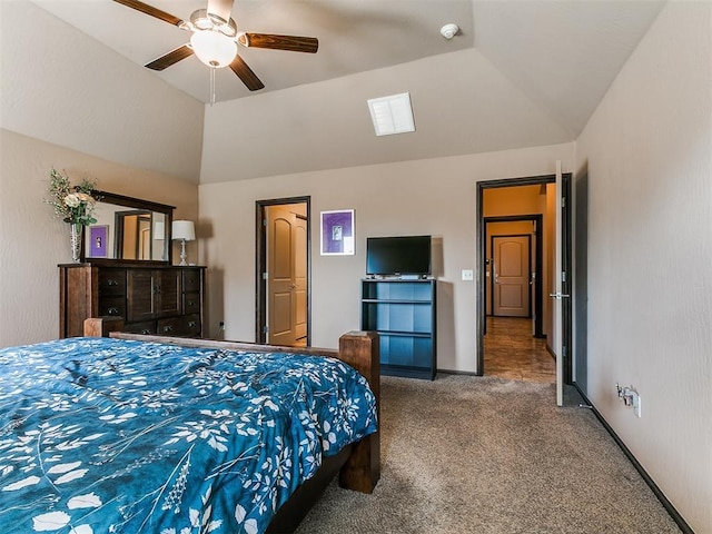17016 Barcelona Dr, Oklahoma City, OK 73170 - carpeted bedroom with lofted ceiling, ceiling fan, and baseboards