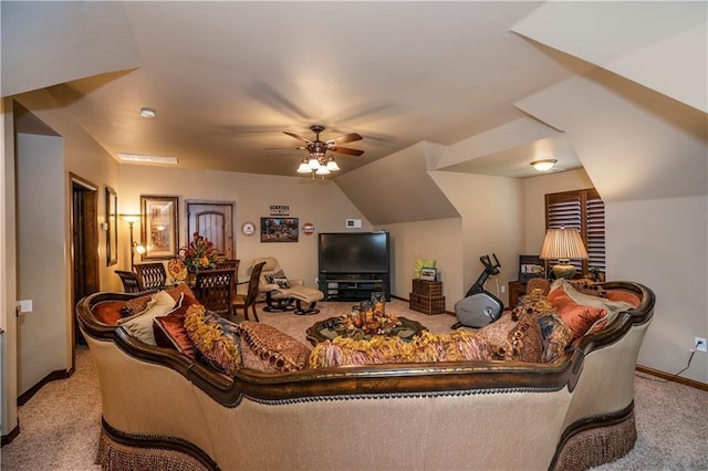16000 SW 25th St, Oklahoma City, OK 73036 - living room featuring light colored carpet, a ceiling fan, and baseboards