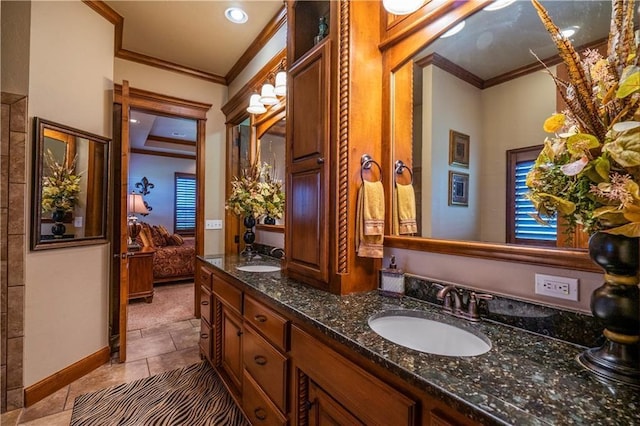16000 SW 25th St, Oklahoma City, OK 73036 - ensuite bathroom featuring ornamental molding, double vanity, and baseboards