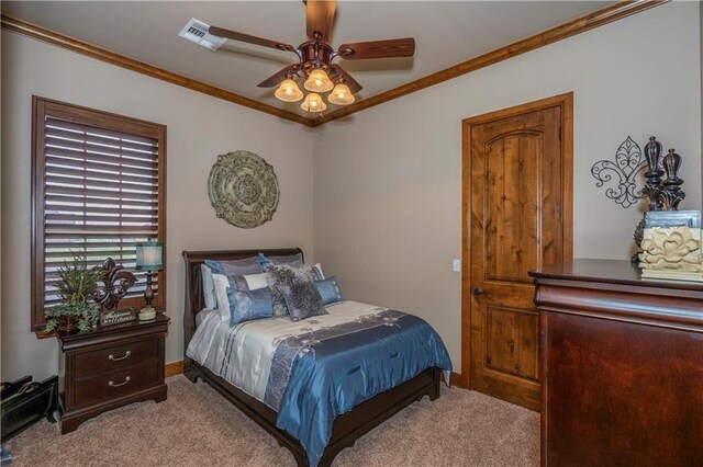 16000 SW 25th St, Oklahoma City, OK 73036 - bedroom with carpet, ornamental molding, baseboards, and a ceiling fan