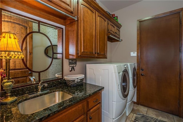 16000 SW 25th St, Oklahoma City, OK 73036 - washroom with cabinet space, washer and dryer, and light tile patterned floors