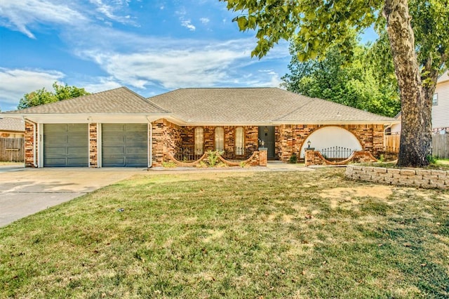 9800 Hummingbird Ln, Oklahoma City, OK 73162 - view of front of home with a garage, driveway, brick siding, and roof with shingles