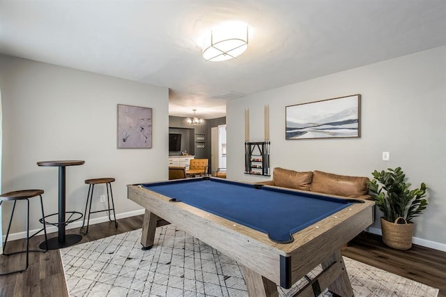 9800 Hummingbird Ln, Oklahoma City, OK 73162 - recreation room with billiards table, baseboards, and light wood-style floors