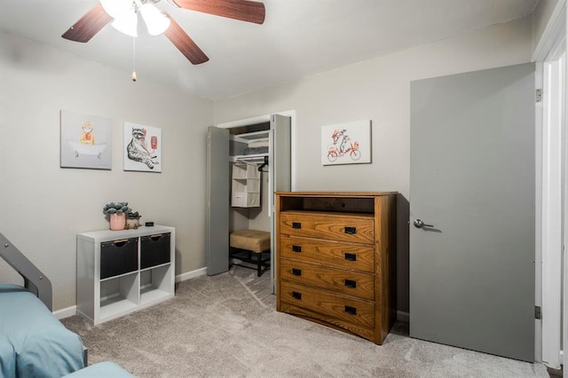 9800 Hummingbird Ln, Oklahoma City, OK 73162 - carpeted bedroom featuring baseboards, ceiling fan, and a closet