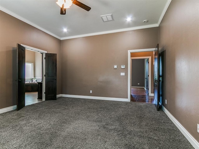 4216 SE 86th Pl, Oklahoma City, OK 73135 - unfurnished bedroom with carpet flooring, ornamental molding, baseboards, and a ceiling fan