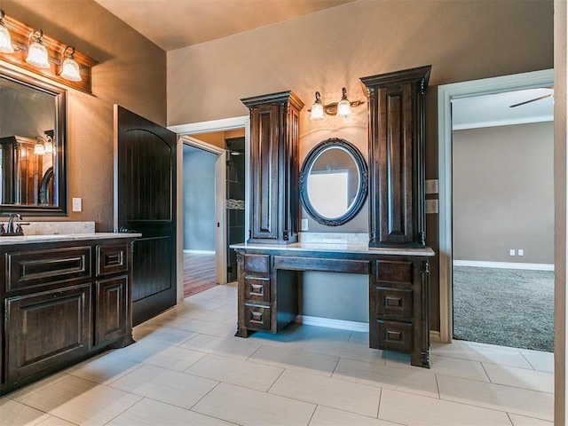 4216 SE 86th Pl, Oklahoma City, OK 73135 - bathroom featuring vanity, baseboards, tile patterned flooring, and ornamental molding