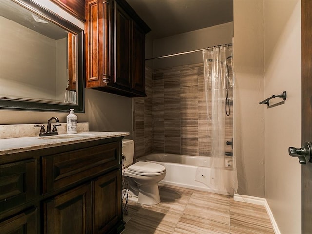 4216 SE 86th Pl, Oklahoma City, OK 73135 - full bath with toilet, vanity, shower / bath combo, tile patterned floors, and baseboards