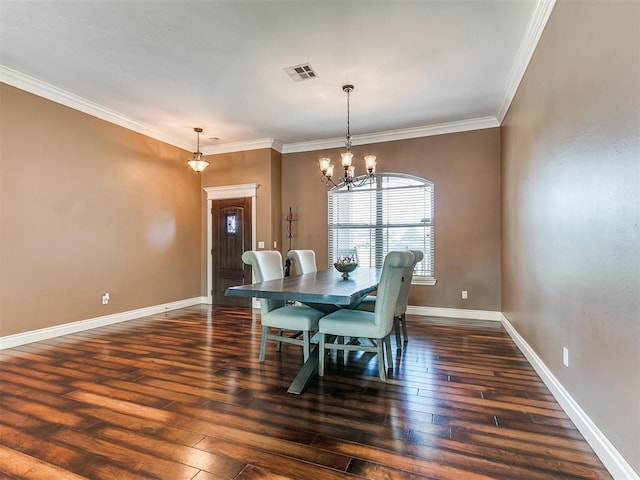 4216 SE 86th Pl, Oklahoma City, OK 73135 - dining space featuring hardwood / wood-style floors, a chandelier, crown molding, and baseboards