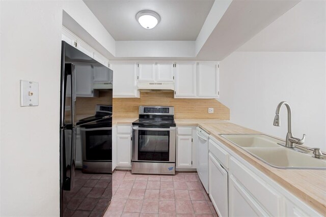 201 Kathleen Dr, Midwest City, OK 73110 - kitchen featuring stainless steel electric range oven, a sink, range with electric stovetop, dishwasher, and under cabinet range hood