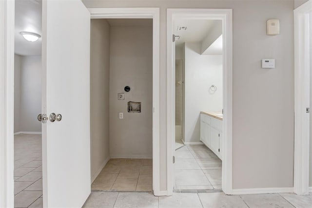 201 Kathleen Dr, Midwest City, OK 73110 - bathroom featuring vanity, tile patterned floors, and baseboards