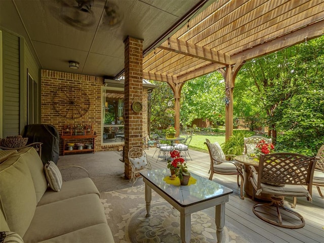 3122 Thornbrooke Blvd, Edmond, OK 73013 - view of patio / terrace featuring a pergola, an outdoor hangout area, a deck, area for grilling, and outdoor dining area
