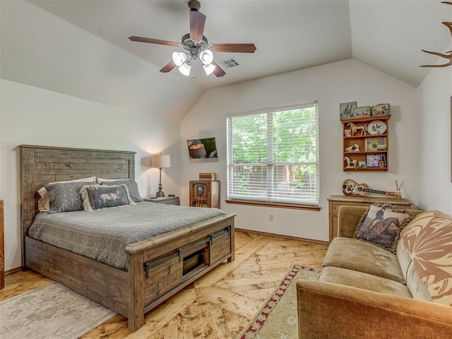 3122 Thornbrooke Blvd, Edmond, OK 73013 - bedroom featuring lofted ceiling, light wood finished floors, and ceiling fan