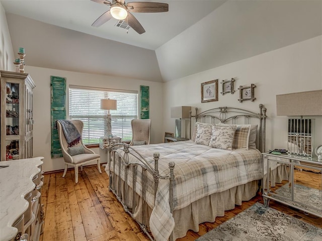 3122 Thornbrooke Blvd, Edmond, OK 73013 - bedroom featuring light wood-style flooring, lofted ceiling, and ceiling fan