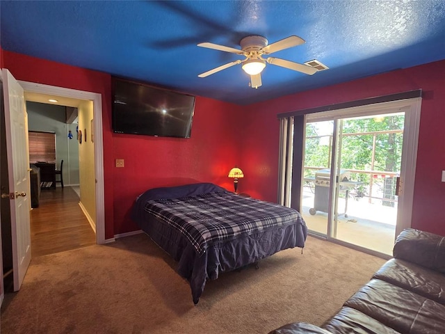 110534 S 4183rd Rd, Checotah, OK 74426 - carpeted bedroom with access to exterior, a ceiling fan, and baseboards
