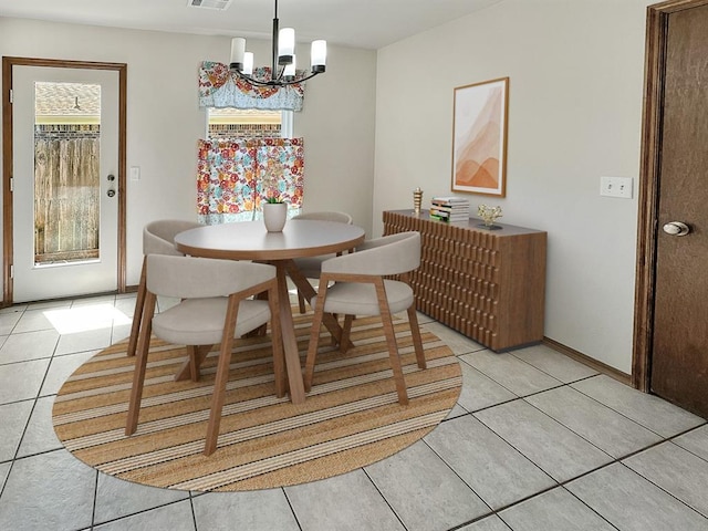 3105 SW 104th Ter, Oklahoma City, OK 73159 - dining area featuring light tile patterned floors and a chandelier