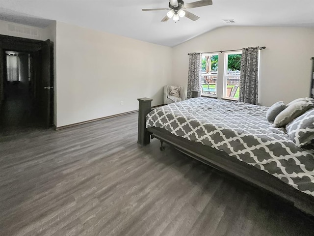 3105 SW 104th Ter, Oklahoma City, OK 73159 - bedroom with wood finished floors, vaulted ceiling, ceiling fan, and baseboards