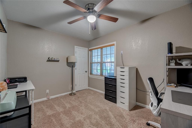408 S 6th St, Davis, OK 73030 - office area featuring ceiling fan, light carpet, and baseboards