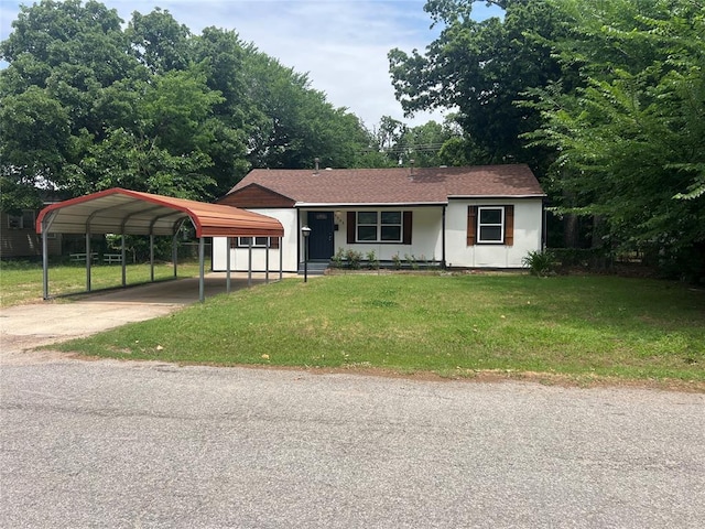 6505 NW 34th St, Bethany, OK 73008 - ranch-style home with a detached carport, a front yard, and driveway