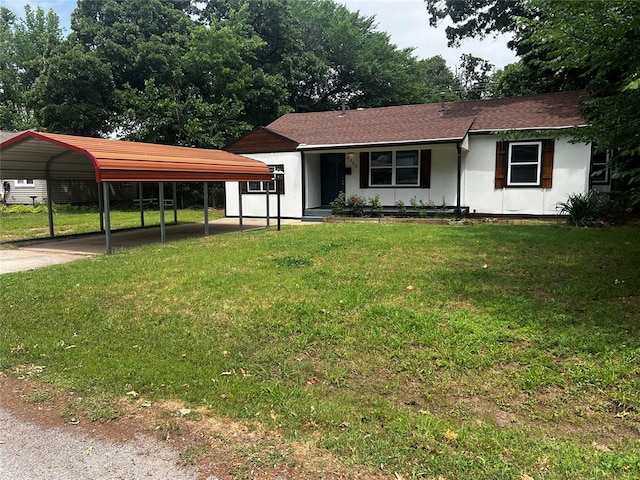 6505 NW 34th St, Bethany, OK 73008 - view of front of house featuring a carport, a front lawn, and driveway