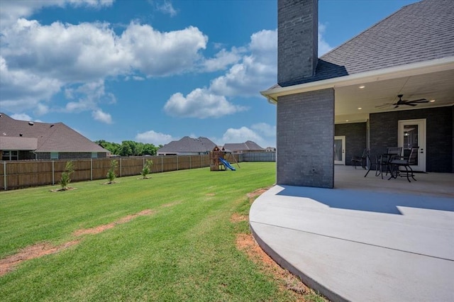 1008 Collis Way, Newcastle, OK 73065 - view of yard featuring a playground, a patio, and a ceiling fan