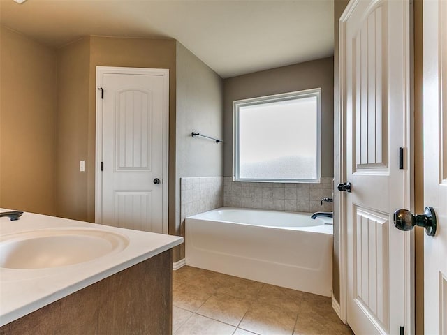 7909 Dawn Cir, Oklahoma City, OK 73135 - full bathroom with a garden tub, tile patterned floors, and vanity