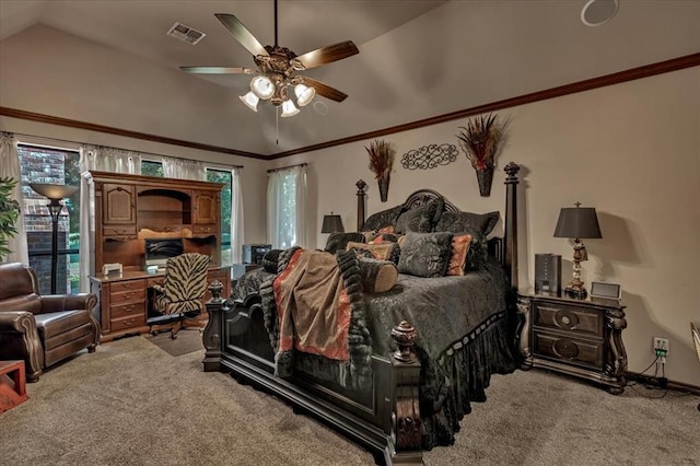 1322 Mockingbird Ln, Guthrie, OK 73044 - bedroom with carpet, vaulted ceiling, and ceiling fan