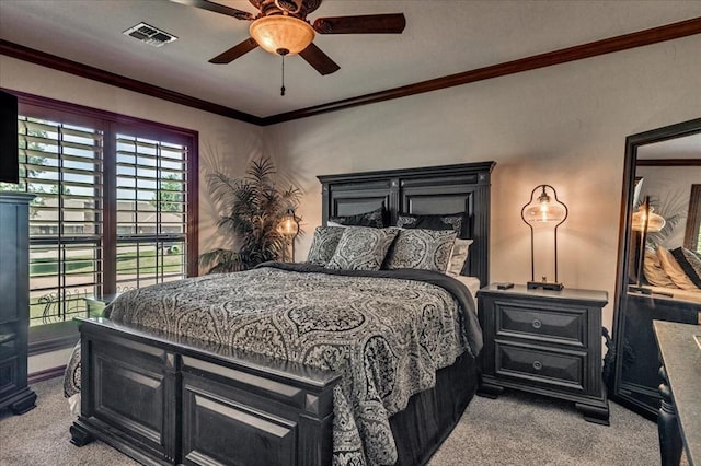 1322 Mockingbird Ln, Guthrie, OK 73044 - bedroom with carpet flooring, ornamental molding, baseboards, and a ceiling fan