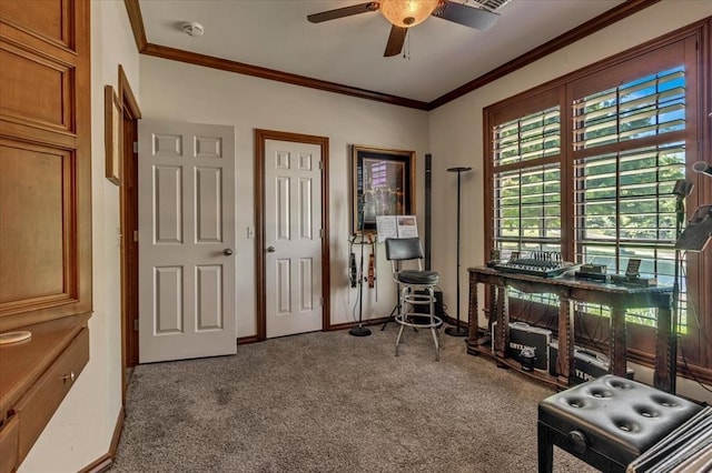 1322 Mockingbird Ln, Guthrie, OK 73044 - carpeted office with ceiling fan, crown molding, and baseboards