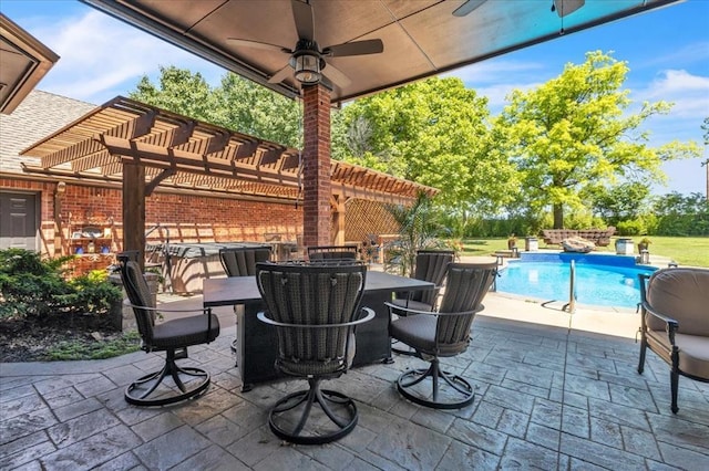 1322 Mockingbird Ln, Guthrie, OK 73044 - view of patio with a pergola, ceiling fan, an outdoor pool, and outdoor dining space