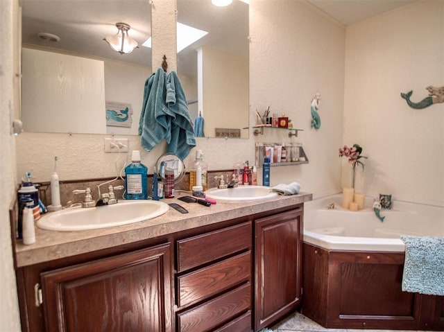 920245 S 3300th Rd, Wellston, OK 74881 - bathroom with double vanity, a bath, and tasteful backsplash
